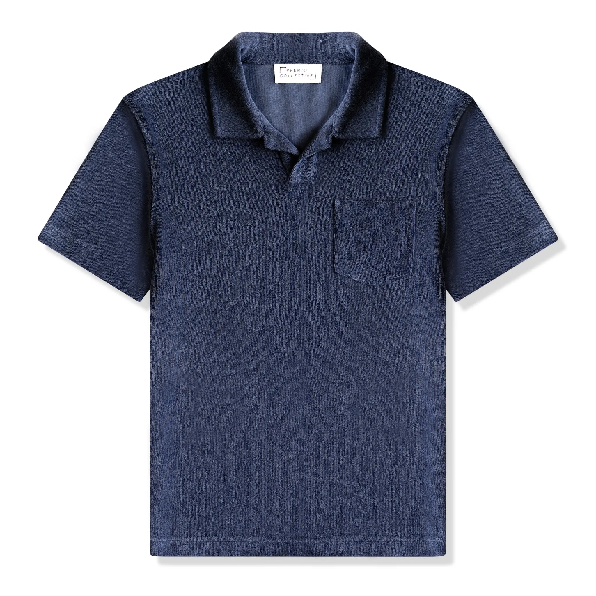 Front View of Premio Collective Terry Towelling Deep Blue Polo Shirt